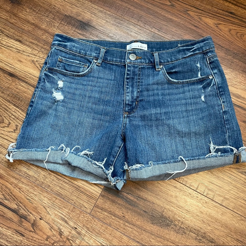 Loft High Rise Denim Shorts Raw Hem / Cuffed
